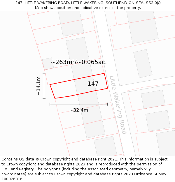147, LITTLE WAKERING ROAD, LITTLE WAKERING, SOUTHEND-ON-SEA, SS3 0JQ: Plot and title map