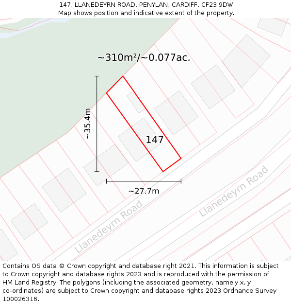 147, LLANEDEYRN ROAD, PENYLAN, CARDIFF, CF23 9DW: Plot and title map