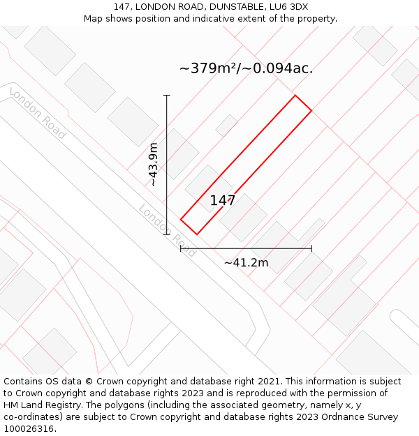 147, LONDON ROAD, DUNSTABLE, LU6 3DX: Plot and title map