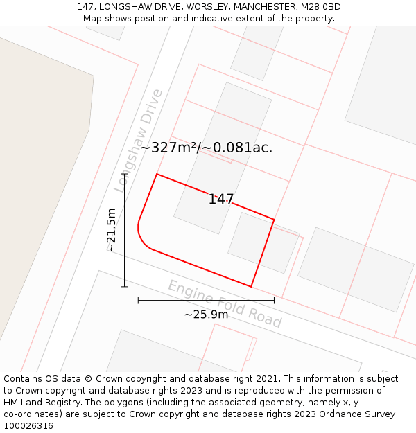 147, LONGSHAW DRIVE, WORSLEY, MANCHESTER, M28 0BD: Plot and title map
