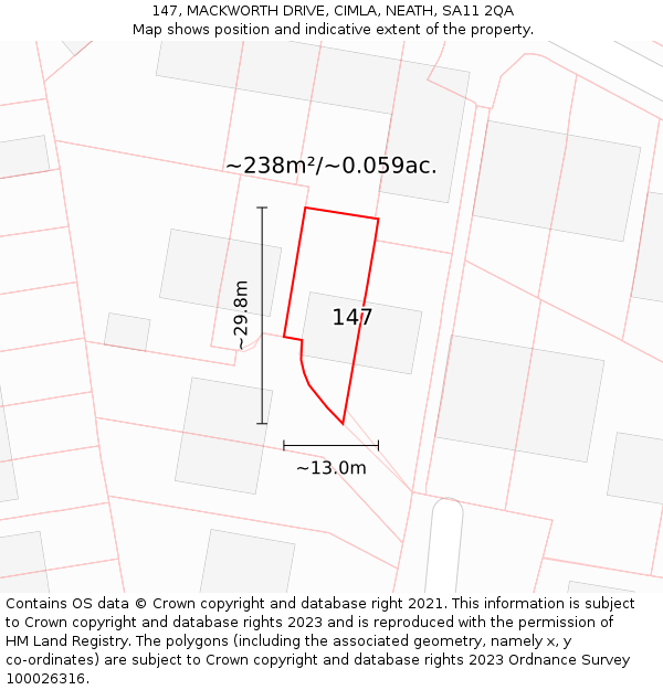147, MACKWORTH DRIVE, CIMLA, NEATH, SA11 2QA: Plot and title map