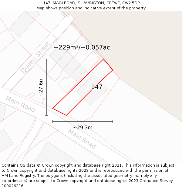 147, MAIN ROAD, SHAVINGTON, CREWE, CW2 5DP: Plot and title map