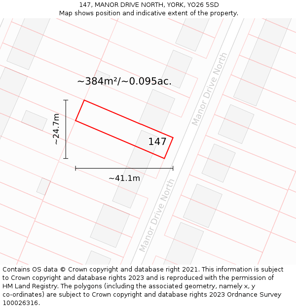 147, MANOR DRIVE NORTH, YORK, YO26 5SD: Plot and title map