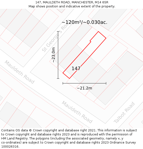 147, MAULDETH ROAD, MANCHESTER, M14 6SR: Plot and title map
