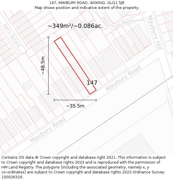 147, MAYBURY ROAD, WOKING, GU21 5JR: Plot and title map
