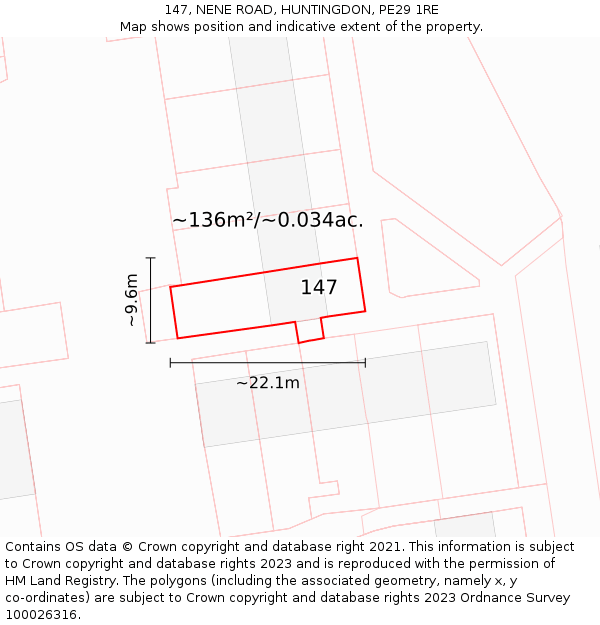147, NENE ROAD, HUNTINGDON, PE29 1RE: Plot and title map