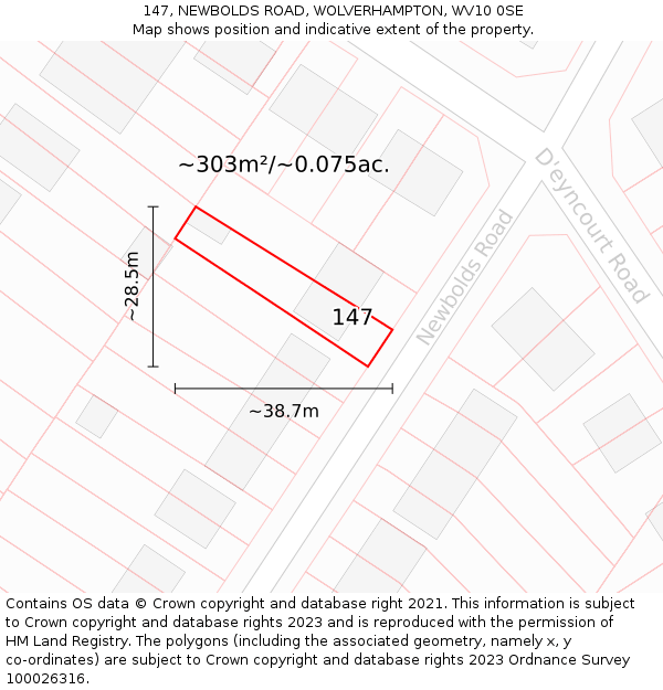 147, NEWBOLDS ROAD, WOLVERHAMPTON, WV10 0SE: Plot and title map