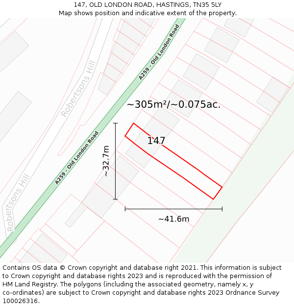 147, OLD LONDON ROAD, HASTINGS, TN35 5LY: Plot and title map
