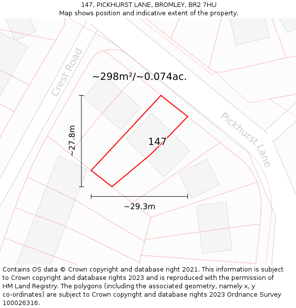 147, PICKHURST LANE, BROMLEY, BR2 7HU: Plot and title map
