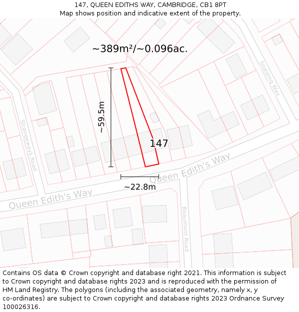 147, QUEEN EDITHS WAY, CAMBRIDGE, CB1 8PT: Plot and title map