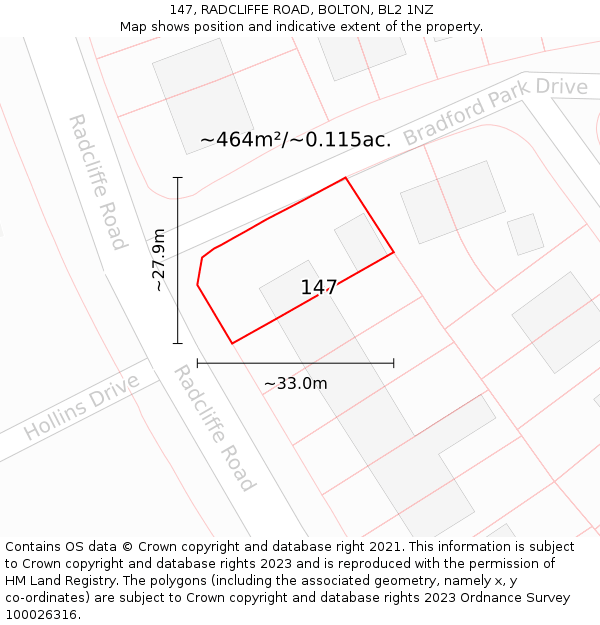 147, RADCLIFFE ROAD, BOLTON, BL2 1NZ: Plot and title map