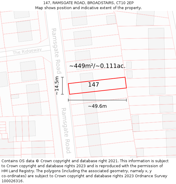 147, RAMSGATE ROAD, BROADSTAIRS, CT10 2EP: Plot and title map