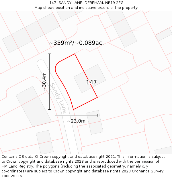 147, SANDY LANE, DEREHAM, NR19 2EG: Plot and title map