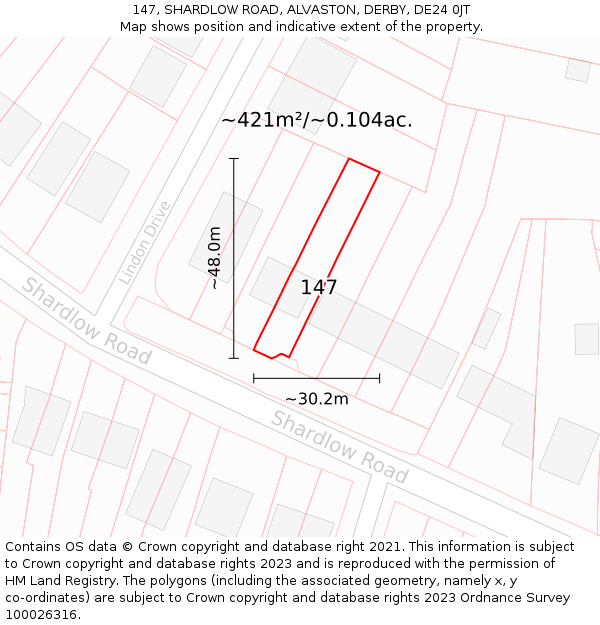 147, SHARDLOW ROAD, ALVASTON, DERBY, DE24 0JT: Plot and title map