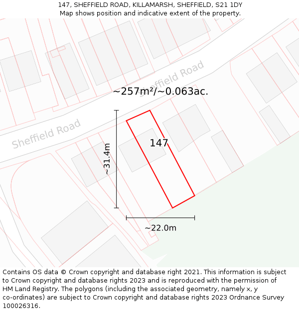 147, SHEFFIELD ROAD, KILLAMARSH, SHEFFIELD, S21 1DY: Plot and title map