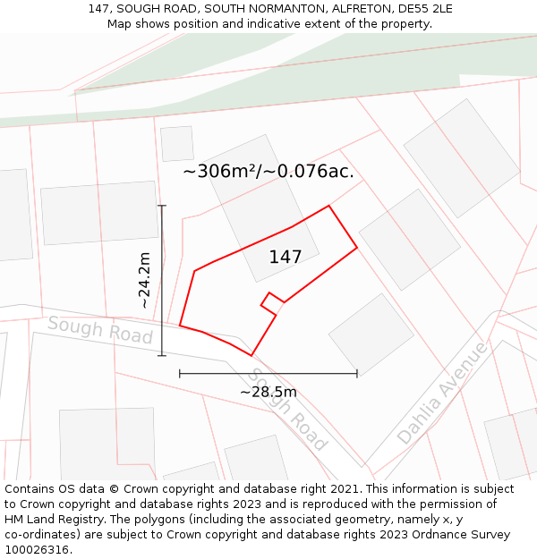 147, SOUGH ROAD, SOUTH NORMANTON, ALFRETON, DE55 2LE: Plot and title map