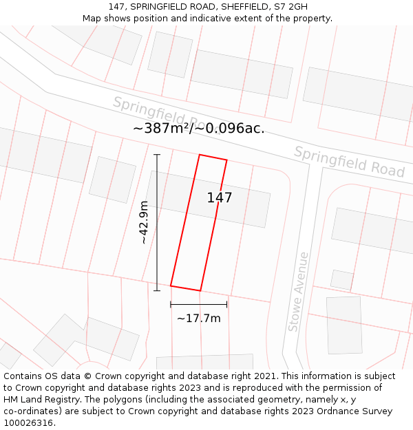 147, SPRINGFIELD ROAD, SHEFFIELD, S7 2GH: Plot and title map