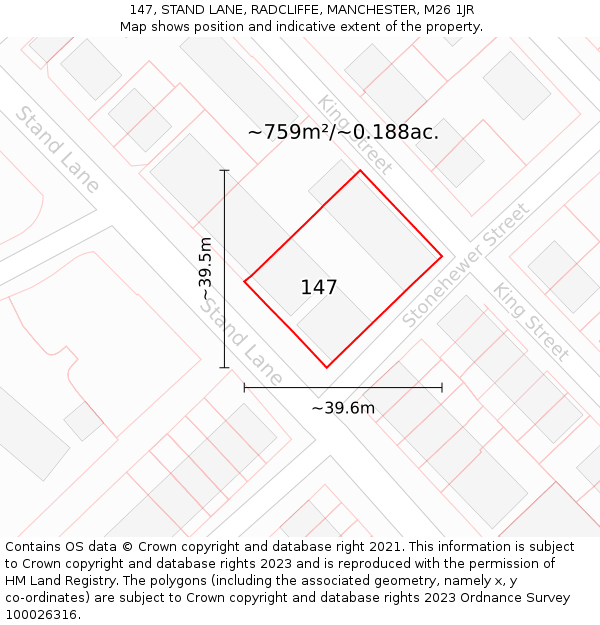 147, STAND LANE, RADCLIFFE, MANCHESTER, M26 1JR: Plot and title map