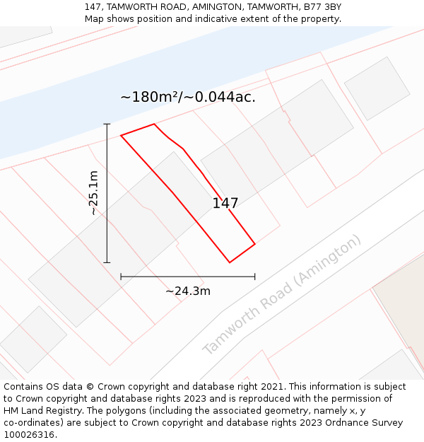 147, TAMWORTH ROAD, AMINGTON, TAMWORTH, B77 3BY: Plot and title map