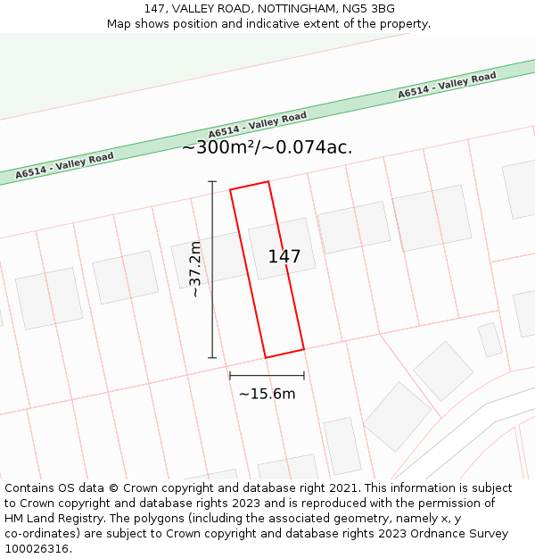 147, VALLEY ROAD, NOTTINGHAM, NG5 3BG: Plot and title map