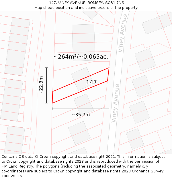 147, VINEY AVENUE, ROMSEY, SO51 7NS: Plot and title map