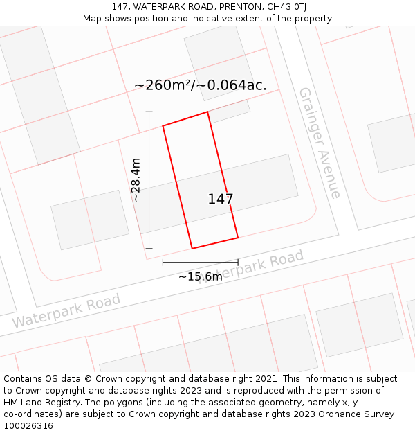 147, WATERPARK ROAD, PRENTON, CH43 0TJ: Plot and title map