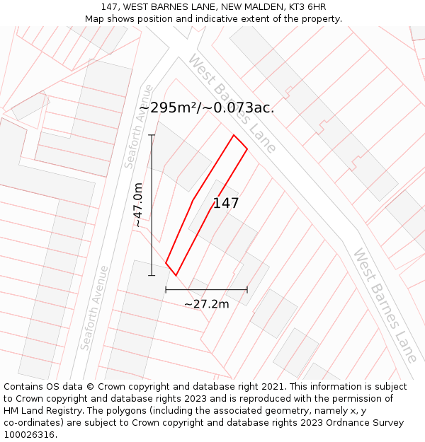 147, WEST BARNES LANE, NEW MALDEN, KT3 6HR: Plot and title map
