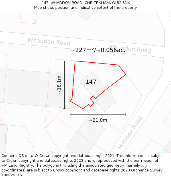 147, WHADDON ROAD, CHELTENHAM, GL52 5NX: Plot and title map
