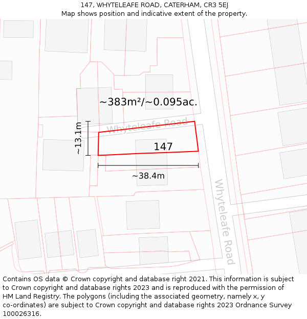 147, WHYTELEAFE ROAD, CATERHAM, CR3 5EJ: Plot and title map