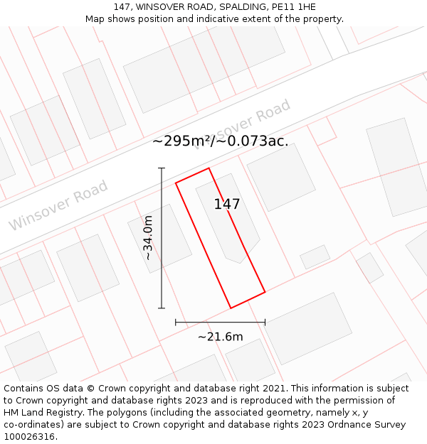 147, WINSOVER ROAD, SPALDING, PE11 1HE: Plot and title map