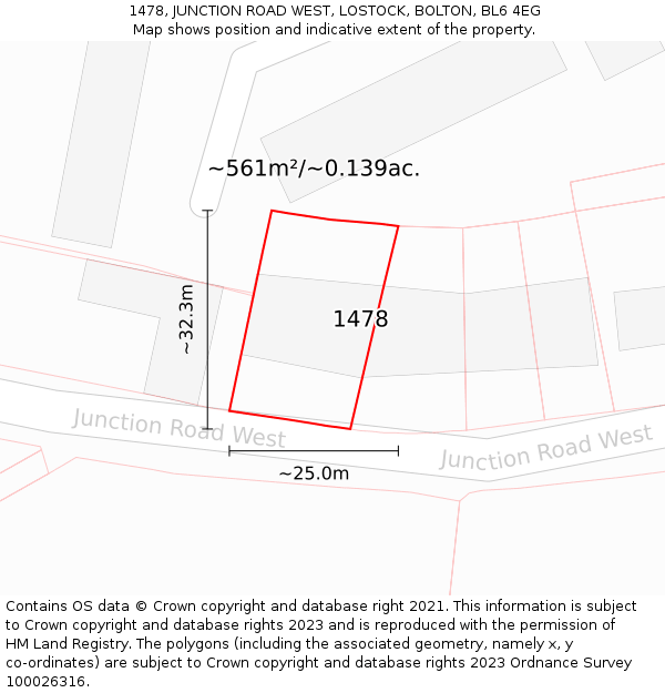 1478, JUNCTION ROAD WEST, LOSTOCK, BOLTON, BL6 4EG: Plot and title map