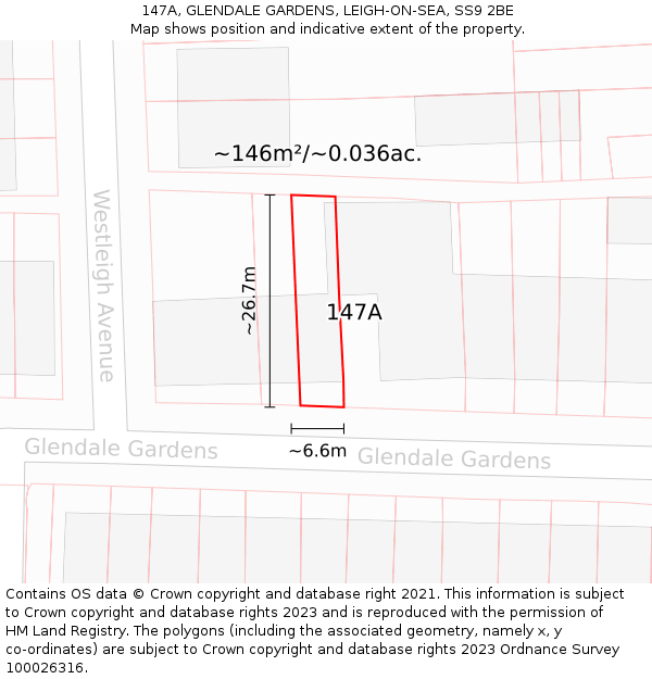 147A, GLENDALE GARDENS, LEIGH-ON-SEA, SS9 2BE: Plot and title map