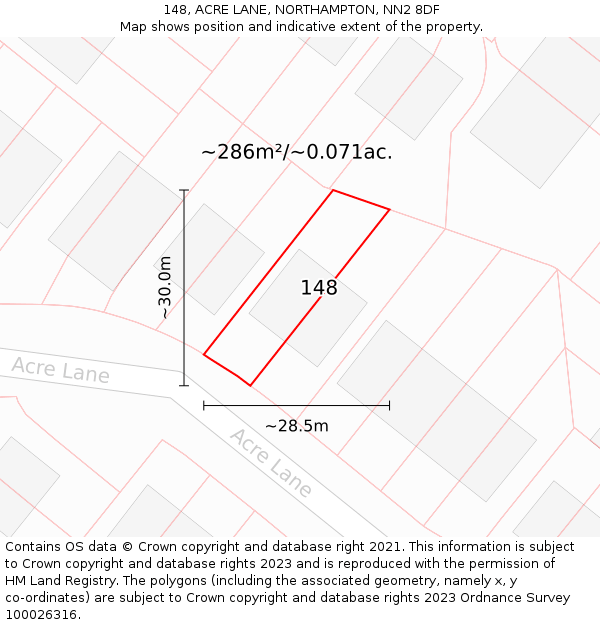 148, ACRE LANE, NORTHAMPTON, NN2 8DF: Plot and title map