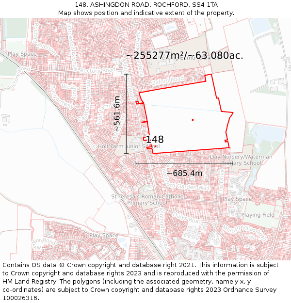148, ASHINGDON ROAD, ROCHFORD, SS4 1TA: Plot and title map
