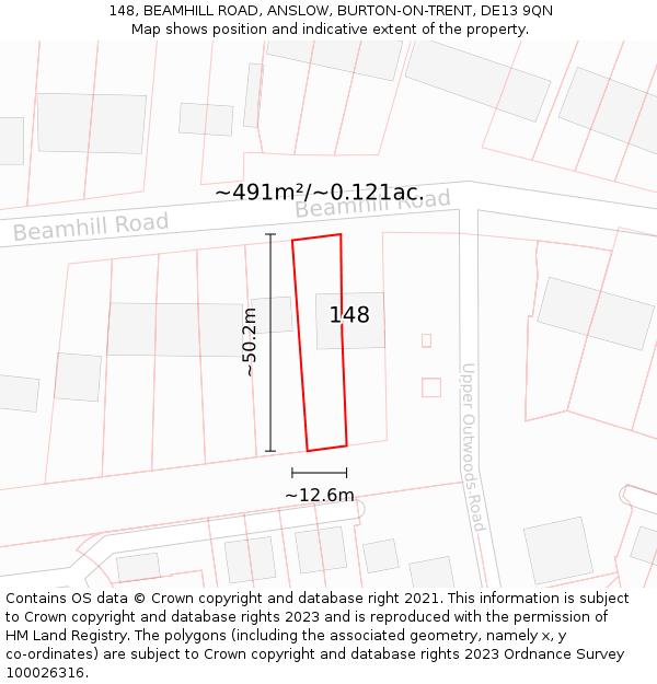 148, BEAMHILL ROAD, ANSLOW, BURTON-ON-TRENT, DE13 9QN: Plot and title map