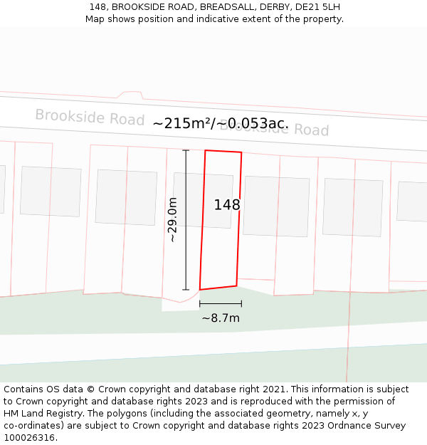 148, BROOKSIDE ROAD, BREADSALL, DERBY, DE21 5LH: Plot and title map