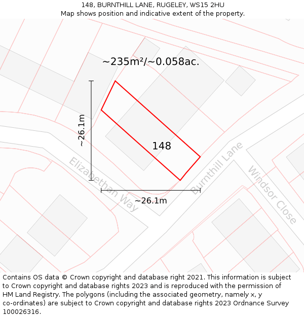 148, BURNTHILL LANE, RUGELEY, WS15 2HU: Plot and title map