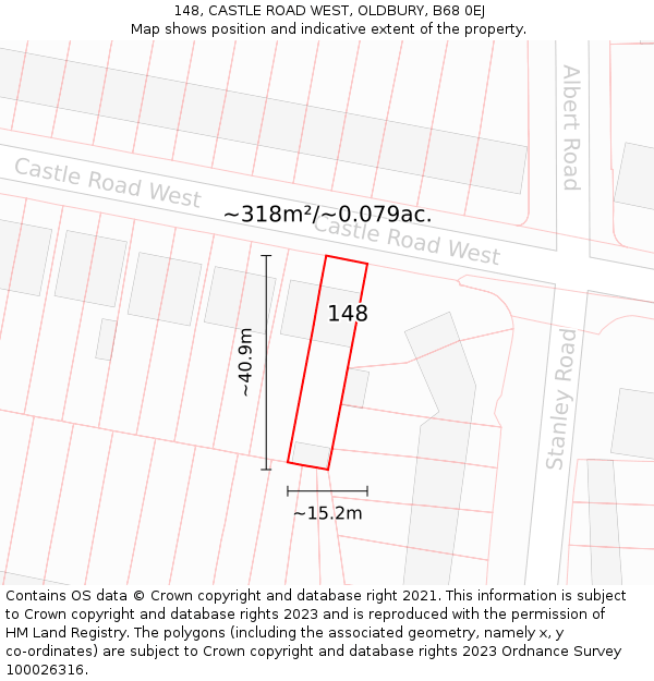148, CASTLE ROAD WEST, OLDBURY, B68 0EJ: Plot and title map