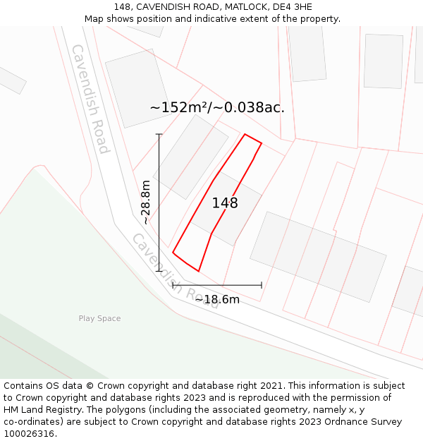 148, CAVENDISH ROAD, MATLOCK, DE4 3HE: Plot and title map