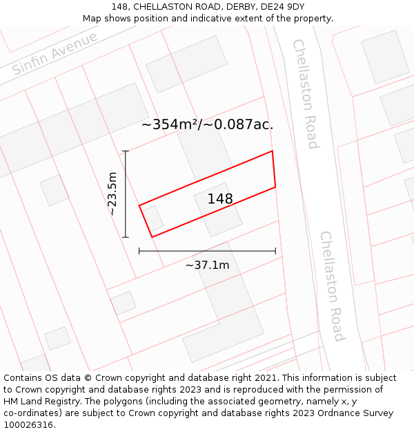 148, CHELLASTON ROAD, DERBY, DE24 9DY: Plot and title map