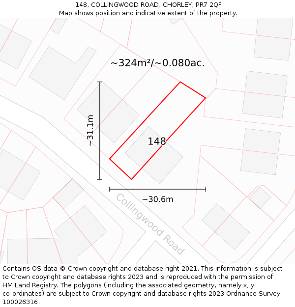 148, COLLINGWOOD ROAD, CHORLEY, PR7 2QF: Plot and title map