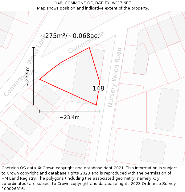 148, COMMONSIDE, BATLEY, WF17 6EE: Plot and title map