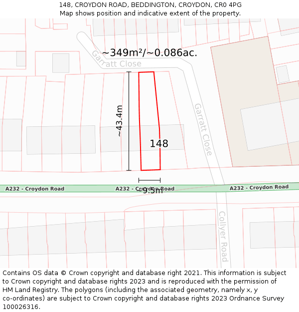 148, CROYDON ROAD, BEDDINGTON, CROYDON, CR0 4PG: Plot and title map