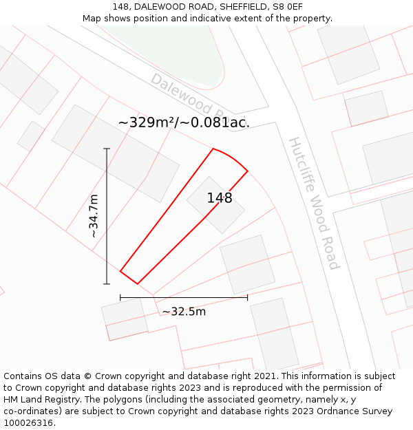 148, DALEWOOD ROAD, SHEFFIELD, S8 0EF: Plot and title map