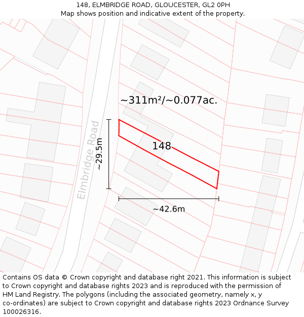 148, ELMBRIDGE ROAD, GLOUCESTER, GL2 0PH: Plot and title map