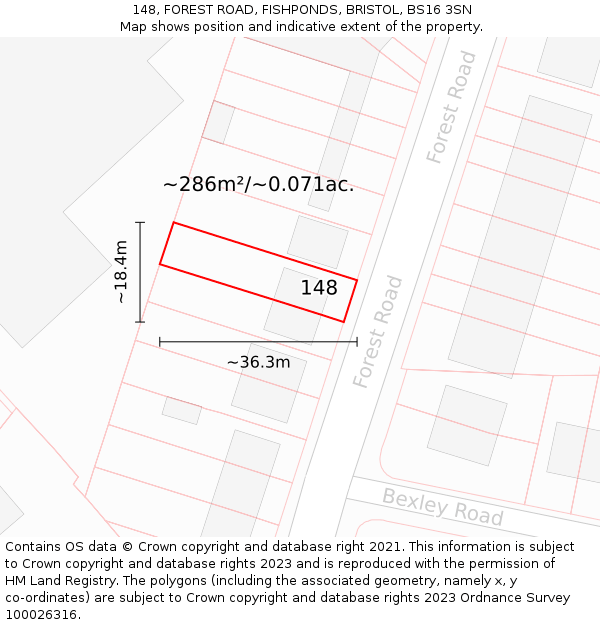 148, FOREST ROAD, FISHPONDS, BRISTOL, BS16 3SN: Plot and title map