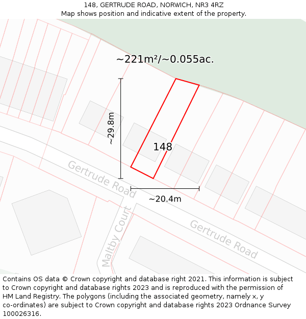148, GERTRUDE ROAD, NORWICH, NR3 4RZ: Plot and title map