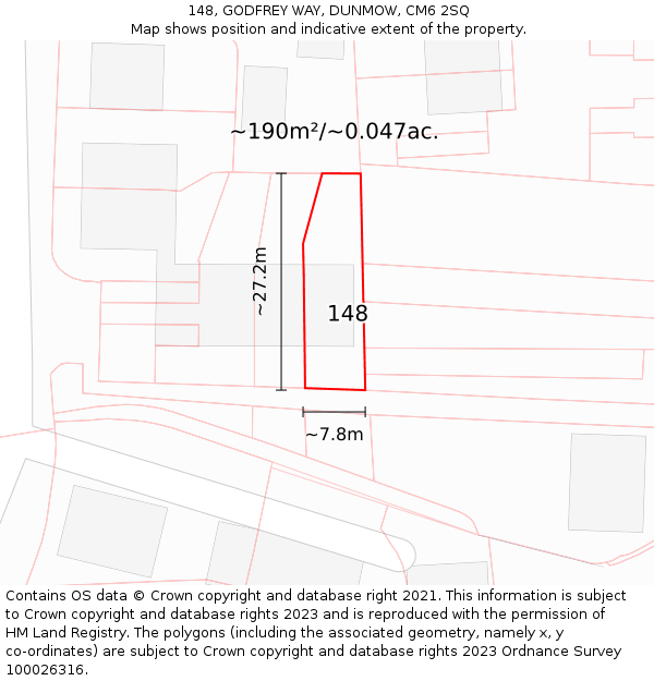 148, GODFREY WAY, DUNMOW, CM6 2SQ: Plot and title map