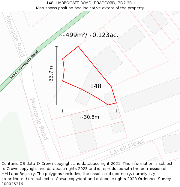 148, HARROGATE ROAD, BRADFORD, BD2 3RH: Plot and title map