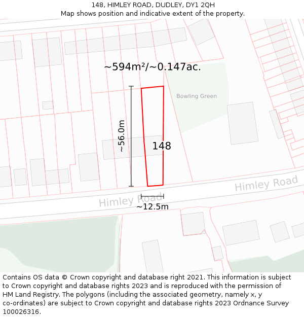 148, HIMLEY ROAD, DUDLEY, DY1 2QH: Plot and title map